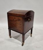 George III mahogany dome-topped cellarette, rectangular with pair brass drop side handles, on square