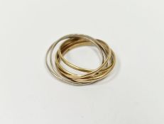 18ct three-colour gold Russian-style wedding ring with six intertwining bands, 4.6g approx., boxed