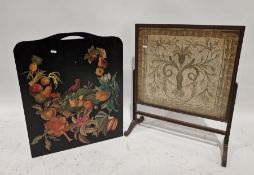 Two firescreens, a small circular Eastern-style table and an iron wall sconce (4)