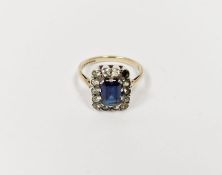9ct gold blue stone, diamond and paste cluster ring, 3g approx.