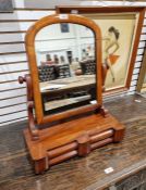 Victorian mahogany dressing table mirror with round arch swing plate, box base with two drawers,