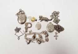Quantity of silver jewellery to include three lockets, brooches, charm bracelet etc