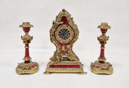 19th century Louis XV style gilt bronze and red hardstone clock garniture, with earlier pocket watch