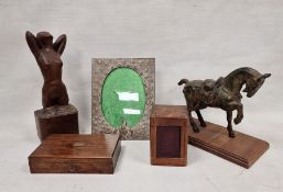 Assorted collectables to include an ornate embossed metal photograph frame depicting a peacock, a