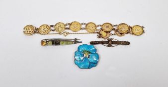 Chinese gold-coloured bracelet with Chinese symbols, marked 20, 15.5g, (tests as 14ct) a Celtic