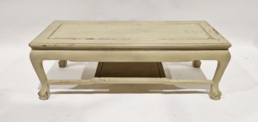 Oriental-style cream painted rectangular occasional table with undertier, on claw and ball feet,