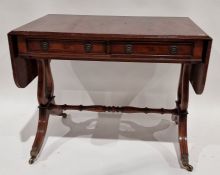 Reproduction mahogany sofa table, 95cm wide without drop sides x 74cm high x 61cm deep
