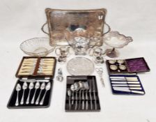 Quantity of plated ware to include teapot, loose flatware, basket, pedestal dish, two-handled