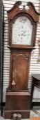 Late Georgian eight-day longcase clock of small proportions, in oak case, the arched painted dial
