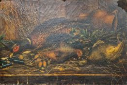 Unattributed Oil on canvas Still life with game on a table, 35.5cm x 54.5cm, unframed