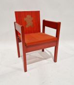 LOT WITHDRAWN Prince of Wales investiture chair, red lacquer and gilt stencils, having bentwood