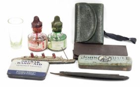 Assortment of collectables to include a model Queen Mary boat marked 'Made in England', two metal