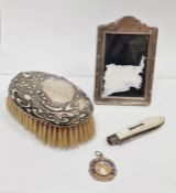 Early 20th century silver mounted oval brush, lily of the valley decorated, a small modern silver