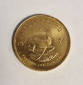South Africa, gold Krugerrand, 1974, 1ozt, 34g