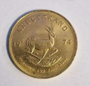 South Africa, gold Krugerrand, 1974, 1ozt, 34g