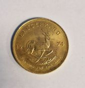 South Africa, gold Krugerrand, 1974, 1ozt, 34g