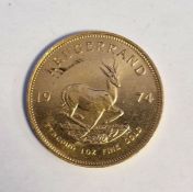 South Africa, gold Krugerrand, 1974, 1ozt, 34g