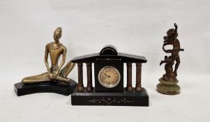 Small late 19th/early 20th century slate mantle clock, the circular dial having Arabic numerals hour