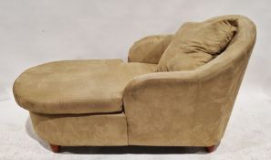 Unusually shaped contemporary chaise longue upholstered in a velvet-style fabric with matching