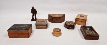 Assortment of wooden boxes and other items to include an Edwardian mahogany storage box of hexagonal