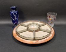 Vintage Borske Sklo 'Nemo' vase by Max Kannegeisser, a Danish teak lazy susan with glass trays and