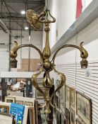 Brass Art Nouveau three branch ceiling light and a matching wall bracket lightCondition