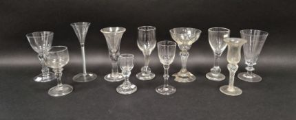 Collection of drinking glasses, circa 1730 and later, including a pedestal sweetmeat glass on
