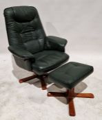 Leatherette upholstered 'Stressless'-style armchair, 100cm high with matching footstool (2)