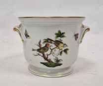 Herend Rothschild Birds pattern two-handled cylindrical planter or bottle-cooler, printed blue