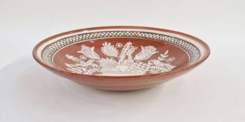 Russel-Tiglia Tegelen (Dutch) large terracotta charger, slip decorated with flowers in a vase and