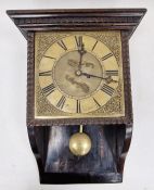 18th century wall clock in stained oak case, the single train fusee movement with 10