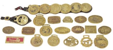 Large quantity of engine plaques including 'The Ouse Valley Working Rally 1987' and horse brasses