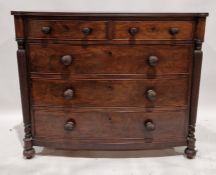 Victorian mahogany chest of drawers comprising two short over three long drawers of graduating form,