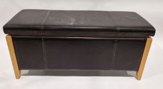 Modern leatherette upholstered ottoman stool raised on oak legs, 52.5cm high x 121cm wide x 50cm
