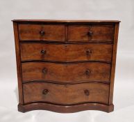 Early Victorian mahogany chest of drawers of serpentine form, comprising two short over three long