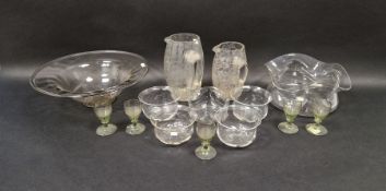Four Thomas Webb pinecone-pattern finger bowls, with etched 'Webb', marks circa 1930, two cracked
