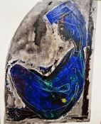 Bernard Bouts (1909-1986/87)  Oil on panel  Abstract blue figure seated leaning against a wall, 74.