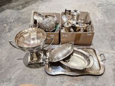 Large collection of silver-plated wares to include a large twin-handled trophy, a twin-handled