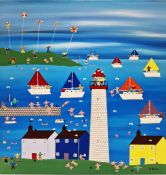 Gordon Barker (b.1960) Acrylic on canvas 'Seaside Kites' signed lower right, 50cm x 50cm (ARR may