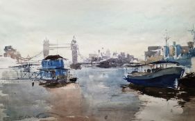 Ian Ribbons (1924-2002) Watercolour drawing 'Tower Bridge', view of Tower Bridge overlooking the