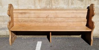 Large pine church-style pew, 102cm high x 215cm wide x 50cm deep