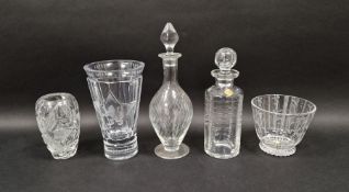 1950's Webb Corbett cylindrical decanter with fern and wave pattern, 25.5cm high a Stuart crystal