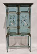 Late 19th/early 20th century two-door cupboard with painted decoration throughout in the aesthetic-