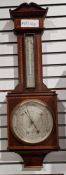 19th century mahogany wall barometer with inlaid satinwood borders, 83cm high
