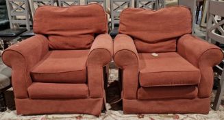 Pair of 20th century red upholstered armchairs, each 85cm high (2)