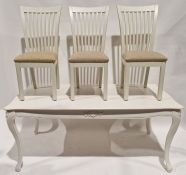 Contemporary white painted dining table, raised on cabriole supports, 67cm high x 180cm wide x