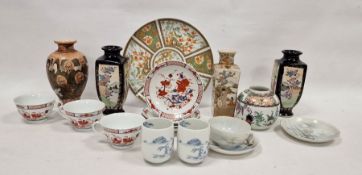 Japanese Satsuma square tapering vase with lakeside landscape decoration, 18cm high, a Japanese