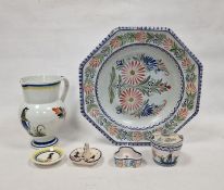 Small collection of Quimper and similar glazed pottery, figure decoration, to include large jug,