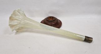 Very large vaseline glass trumpet-shaped vase and a stained pine stand, perhaps a central part of an