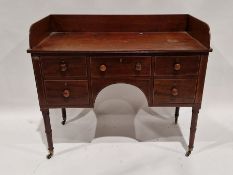 Late Georgian mahogany traytop washstand, the central drawer flanked by two single drawers on either